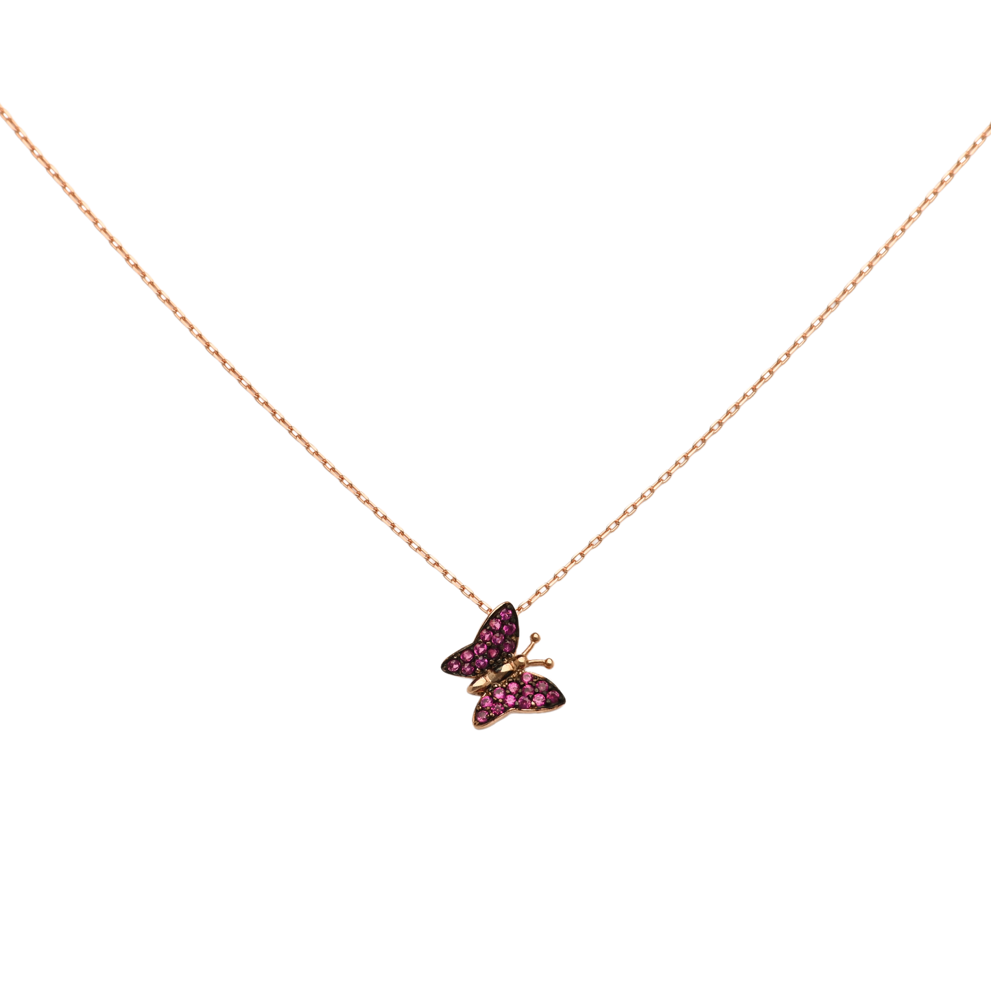 rose gold and pink butterfly necklace, rose gold butterfly necklace, pink butterfly necklace