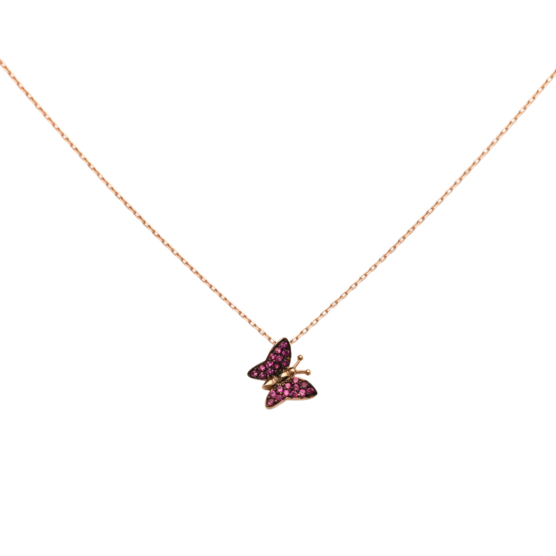 rose gold and pink butterfly necklace, rose gold butterfly necklace, pink butterfly necklace