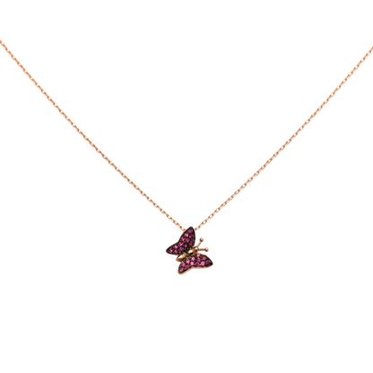 rose gold and pink butterfly necklace, rose gold butterfly necklace, pink butterfly necklace