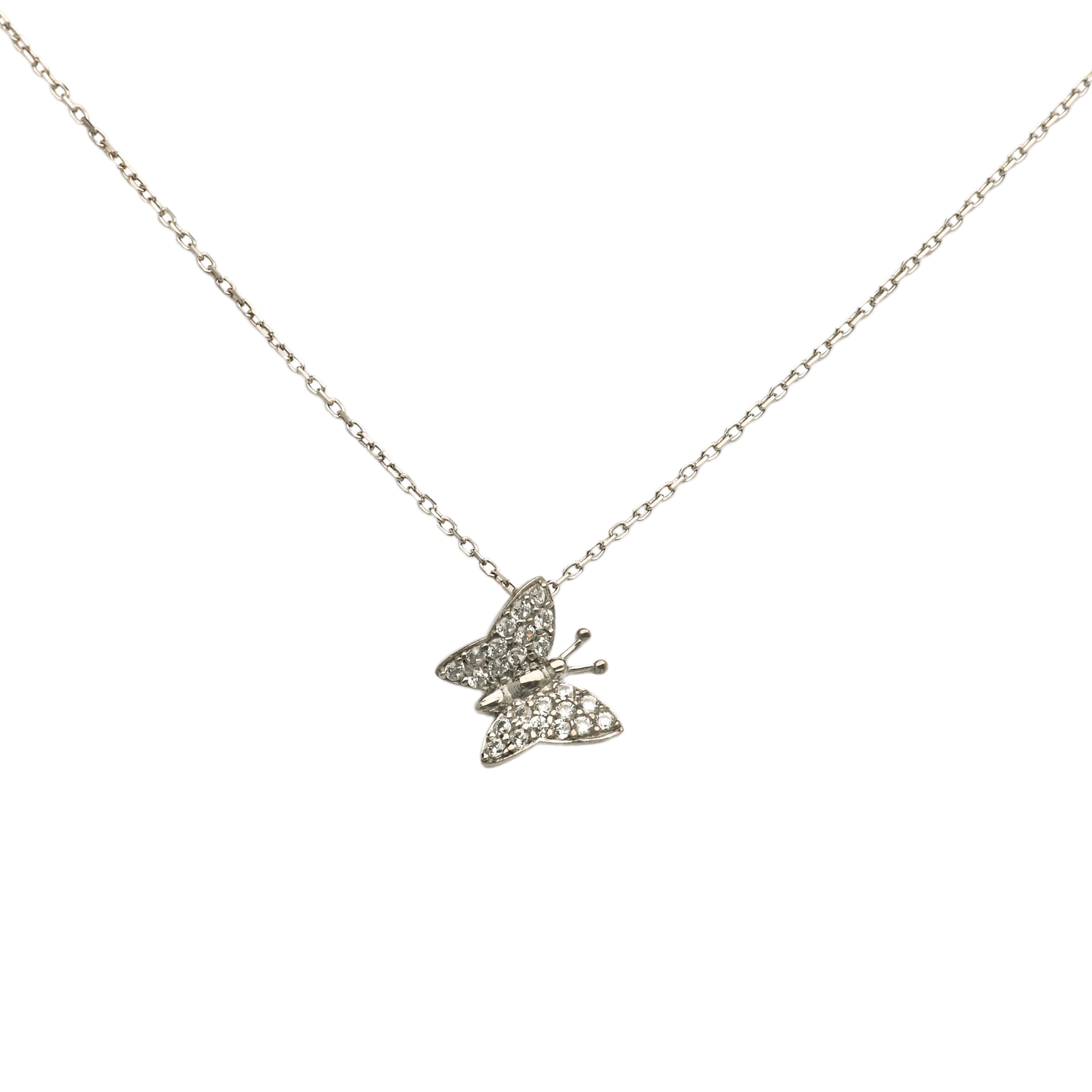 silver butterfly necklace, silver gem butterfly necklace