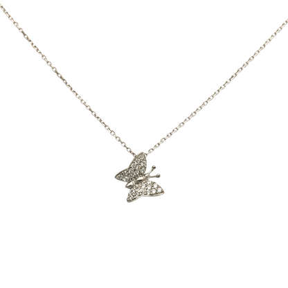 silver butterfly necklace, silver gem butterfly necklace