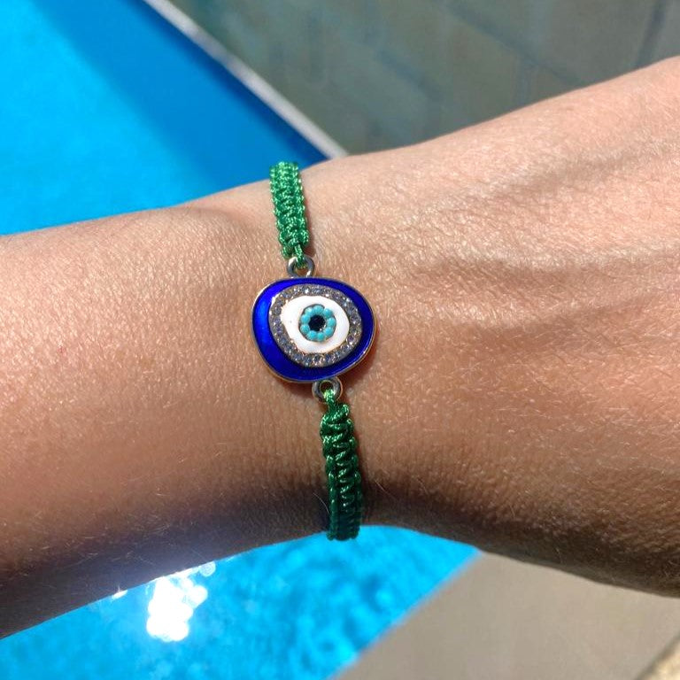 macrame evil eye bracelet, green evil eye bracelet, cotton macrame evil eye bracelet, evil eye jewellery