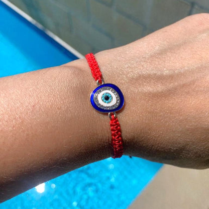 macrame evil eye bracelet, red evil eye bracelet, cotton macrame evil eye bracelet, evil eye jewellery