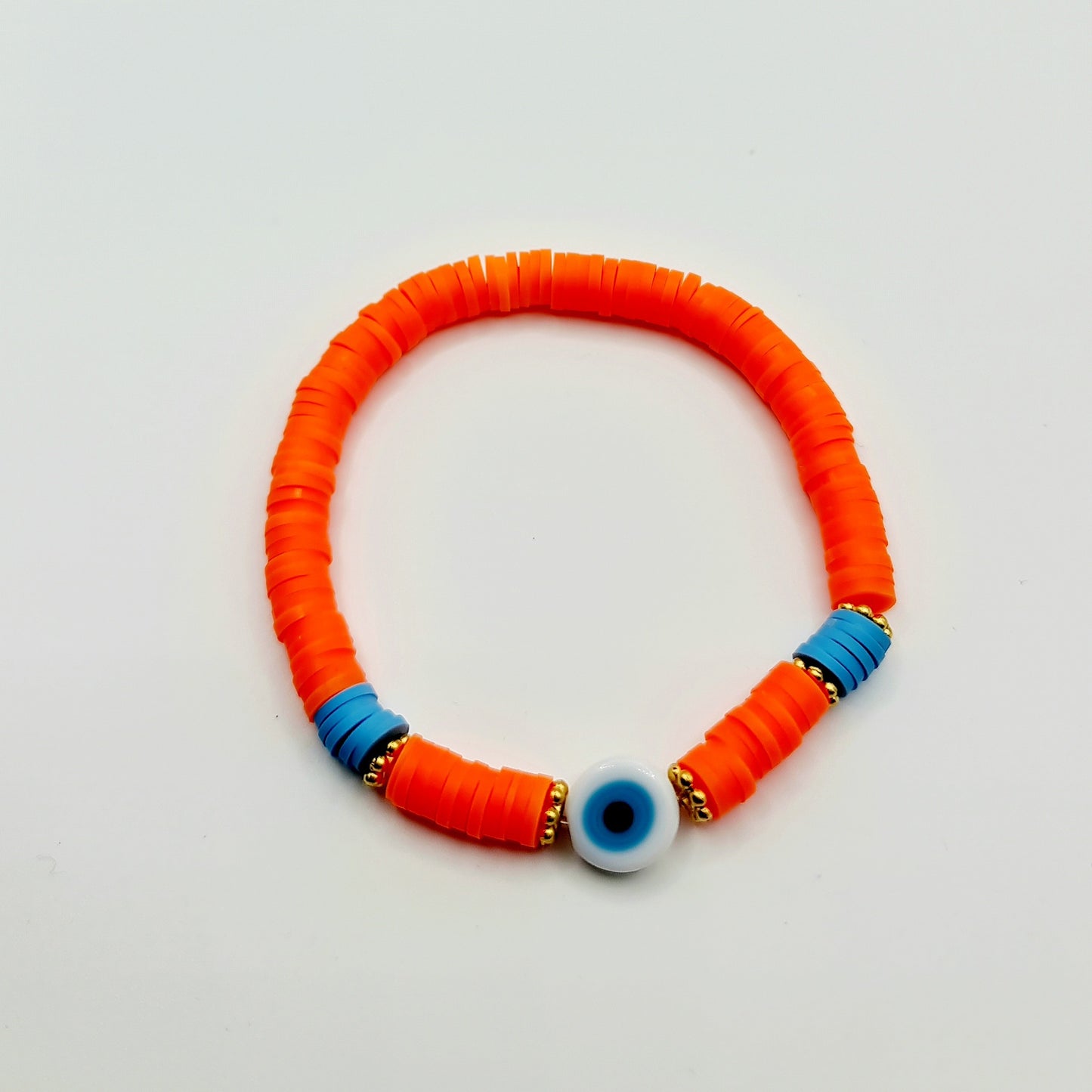 orange beaded bracelet, orange evil eye bracelet, neon orange bracelet, evil eye bracelet, 