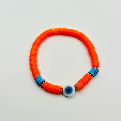 orange beaded bracelet, orange evil eye bracelet, neon orange bracelet, evil eye bracelet, 