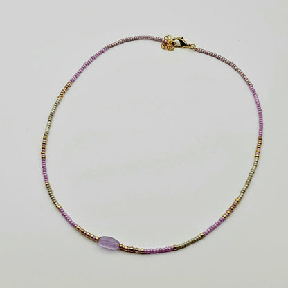 precious stone beaded necklaces, purple  and gold beaded necklaces, stone bead necklaces, amethyst necklace, natural stone necklace