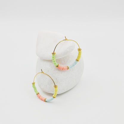 colourful hoop earrings, rainbow hoop earrings, beaded earrings, colourful  hoop beaded earrings, beaded hoop earrings, pastel hoop earrings