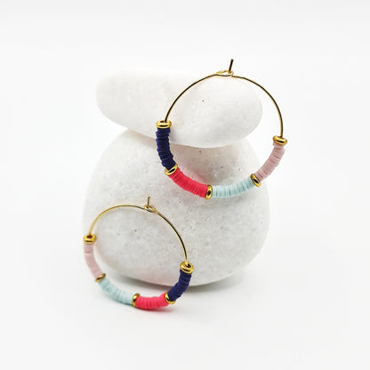 rainbow hoop earrings, beaded earrings, colourful  hoop beaded earrings, beaded hoop earrings