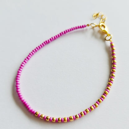 beaded bracelets, beaded jewellery, multicoloured bead bracelets, pink and gold beaded bracelet