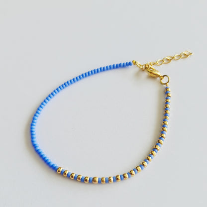 beaded bracelets, beaded jewellery, multicoloured bead bracelets, blue and gold beaded bracelet