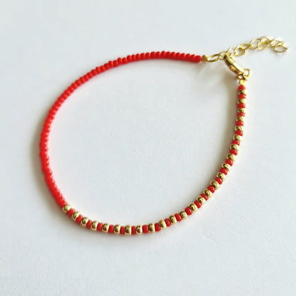 beaded bracelets, beaded jewellery, multicoloured bead bracelets, red and gold beaded bracelet