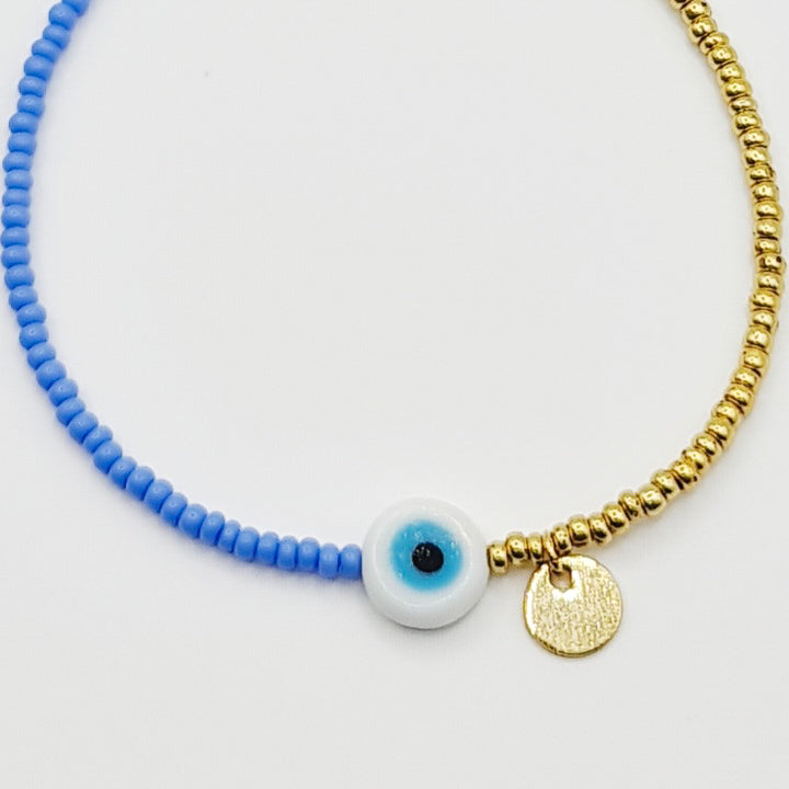 beaded bracelet, blue and gold bead bracelet, evil eye bracelet, evil eye charm bracelet, blue evil eye bracelet, blue beaded bracelet, blue and gold beaded bracelet, beaded jewellery