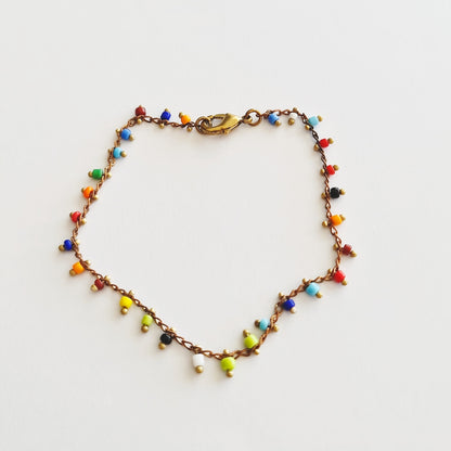 gold chain bracelet with rainbow beads, beaded jewellery, beaded bracelet