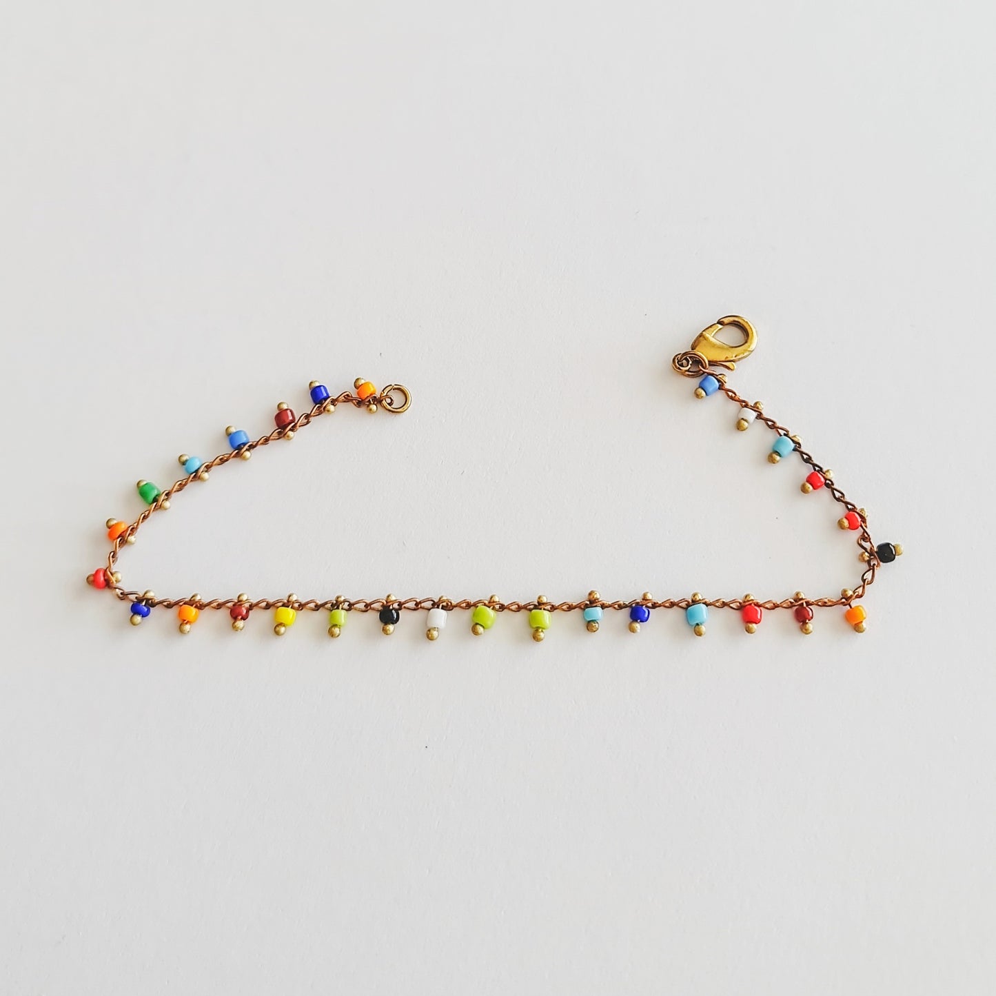 gold chain bracelet with rainbow beads, beaded jewellery, beaded bracelet