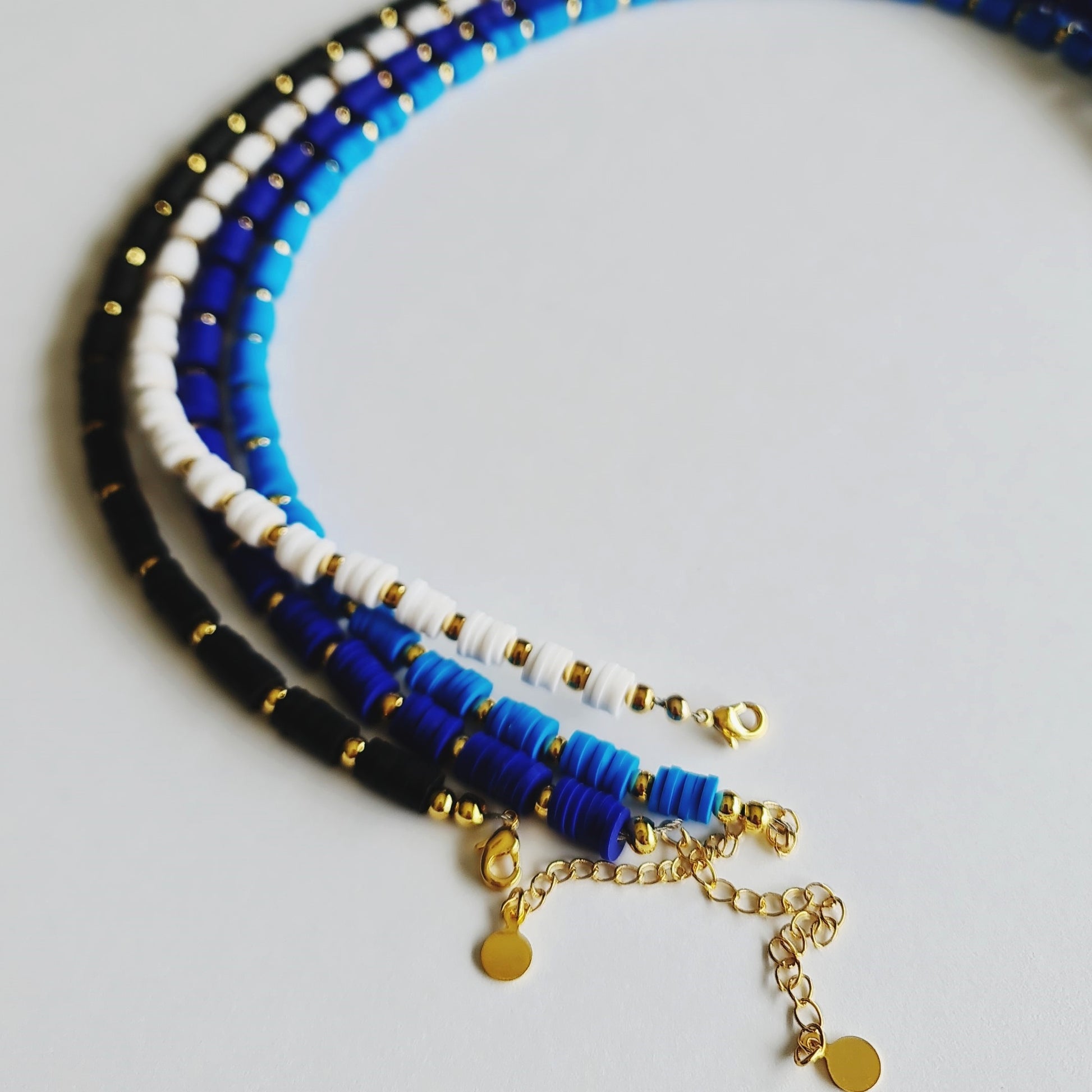 heishi bead necklace, Beaded necklace, beaded jewellery, blue necklace, beaded jewellery, blue and gold beaded necklace, white beaded necklace, blue beaded necklace, black beaded necklace, 