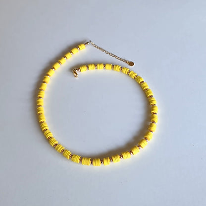 heishi bead necklace, Beaded necklace,  beaded jewellery, yellow necklace, beaded jewellery, yellow and gold beaded necklace, yellow beaded necklace