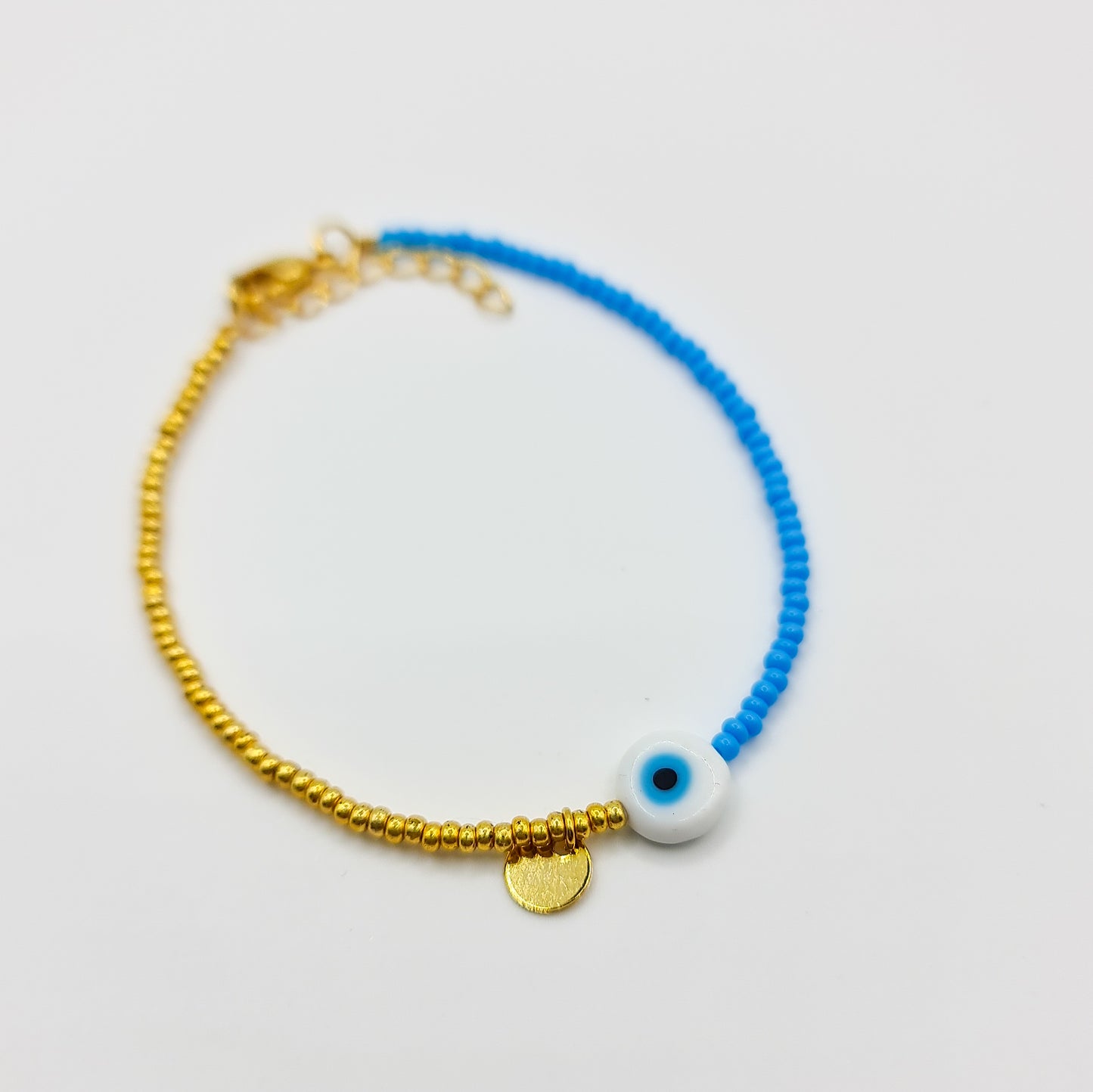 beaded bracelet, blue and gold bead bracelet, evil eye bracelet, evil eye charm bracelet, blue evil eye bracelet, blue beaded bracelet, blue and gold beaded bracelet, beaded jewellery