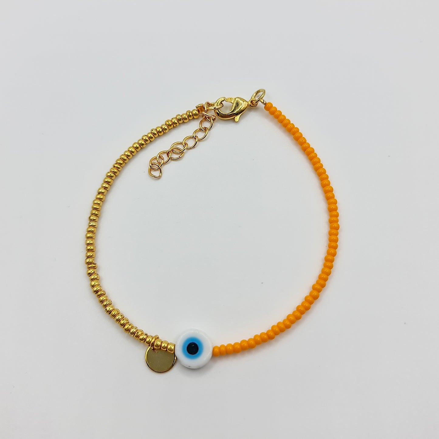 beaded bracelet, orange and gold bead bracelet, evil eye bracelet, evil eye charm bracelet, orange evil eye bracelet, orange beaded bracelet, orange and gold beaded bracelet, beaded jewellery