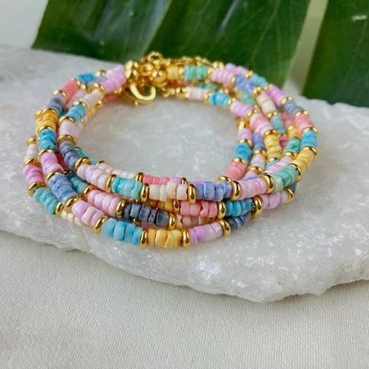 pastel heishi bead bracelet, beaded jewellery, beaded bracelet, multi coloured beaded bracelet