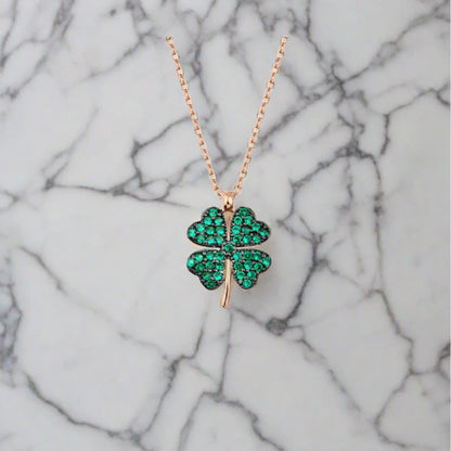 gold four leaf clover necklace,gemstone four leaf clover necklace