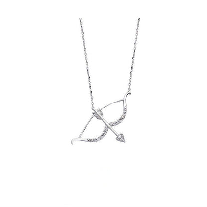 silver bow and arrow necklace, silver love necklace, silver cherub target necklace, silver diamond bow and arrow necklace