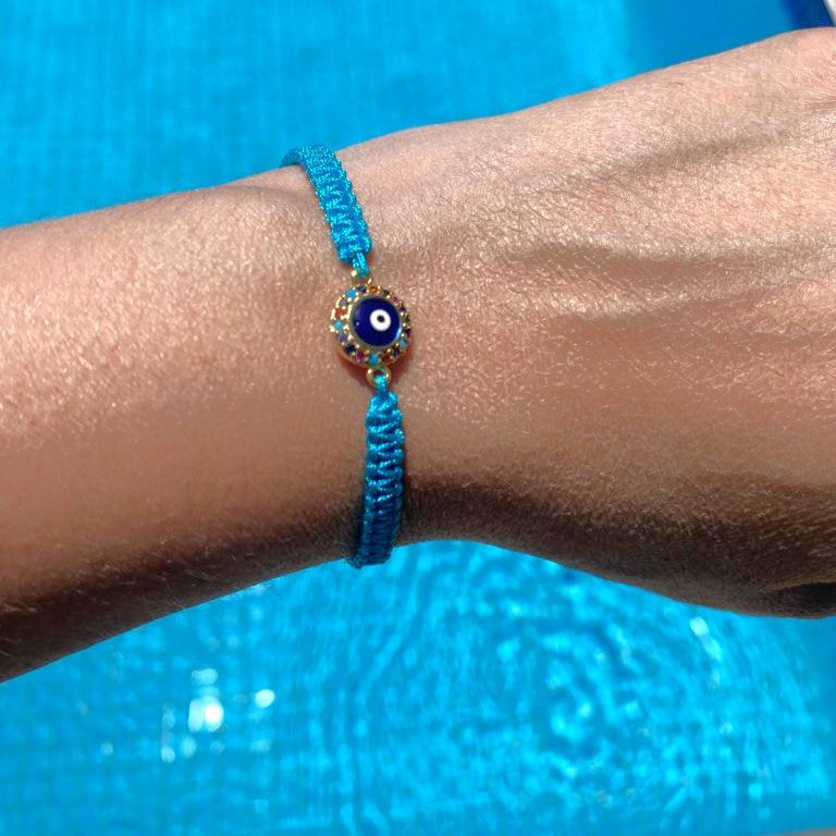 macrame evil eye bracelet, turquoise evil eye bracelet, cotton macrame evil eye bracelet, evil eye jewellery