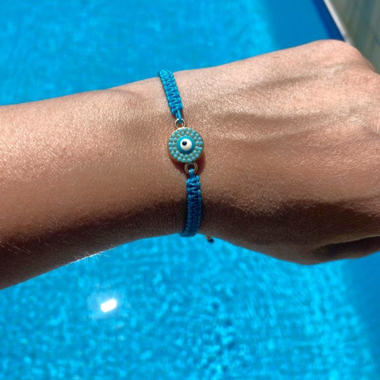 macrame evil eye bracelet, turquoise evil eye bracelet, cotton macrame evil eye bracelet, evil eye jewellery