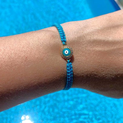 macrame evil eye bracelet, turquoise evil eye bracelet, cotton macrame evil eye bracelet, evil eye jewellery