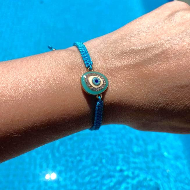 macrame evil eye bracelet, turquoise evil eye bracelet, cotton macrame evil eye bracelet, evil eye jewellery