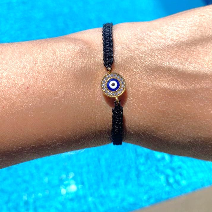 macrame evil eye bracelet, black evil eye bracelet, cotton macrame evil eye bracelet, evil eye jewellery