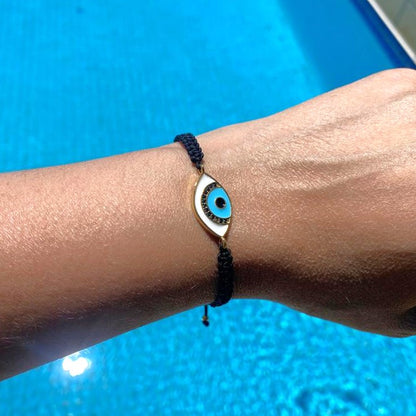 macrame evil eye bracelet, black evil eye bracelet, cotton macrame evil eye bracelet, evil eye jewellery