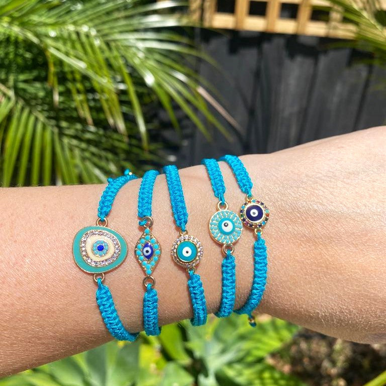 macrame evil eye bracelet, turquoise evil eye bracelet, cotton macrame evil eye bracelet, evil eye jewellery