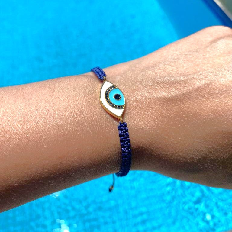 macrame evil eye bracelet, blue evil eye bracelet, cotton macrame evil eye bracelet, evil eye jewellery