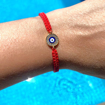 macrame evil eye bracelet, red evil eye bracelet, cotton macrame evil eye bracelet, evil eye jewellery