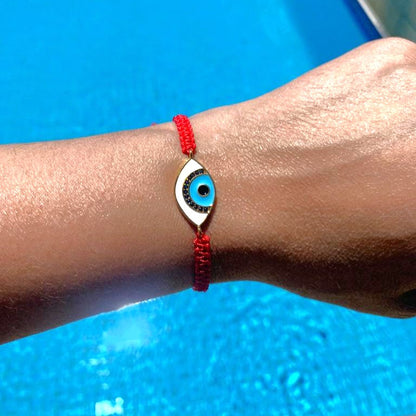 macrame evil eye bracelet, red evil eye bracelet, cotton macrame evil eye bracelet, evil eye jewellery