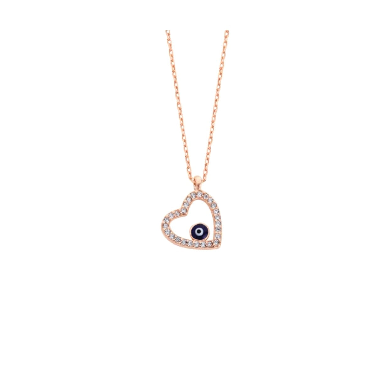 Evil Eye Heart gold jewellery Necklace - Rose - Necklace, front close up veiw