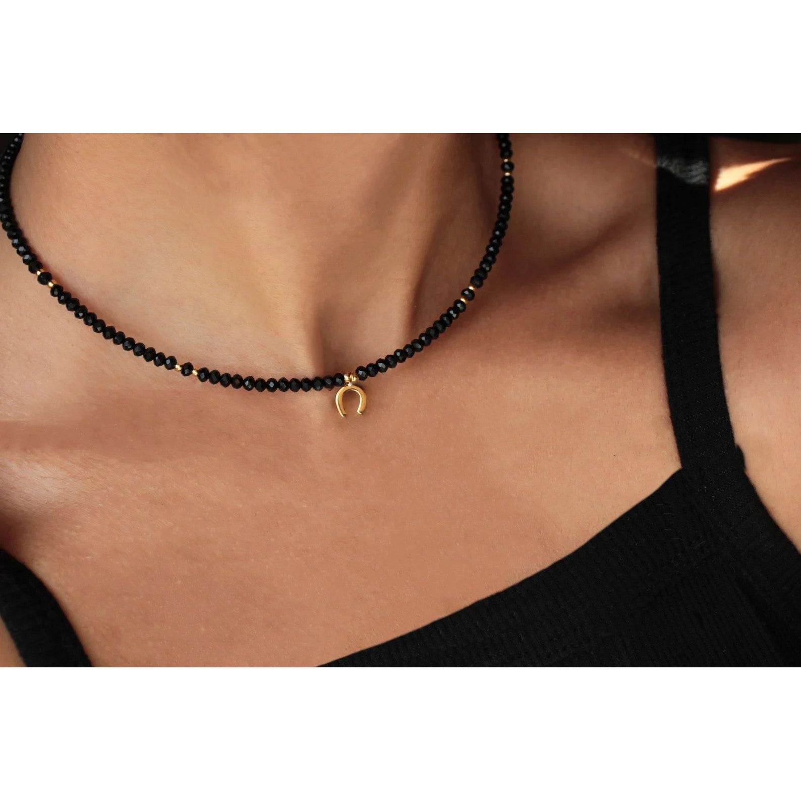 Crystal deals black necklace